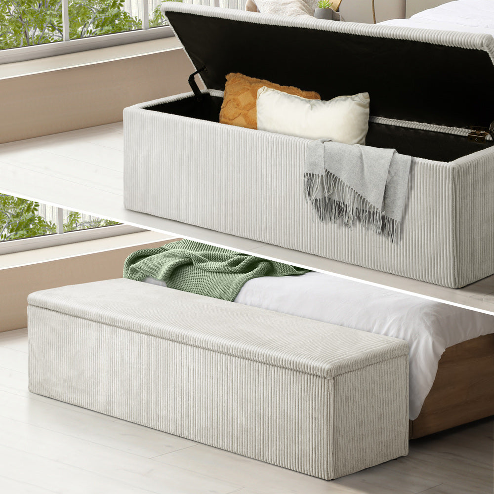 Oikiture Storage Ottoman Blanket Box XL Polyester Beige-Ottoman-PEROZ Accessories