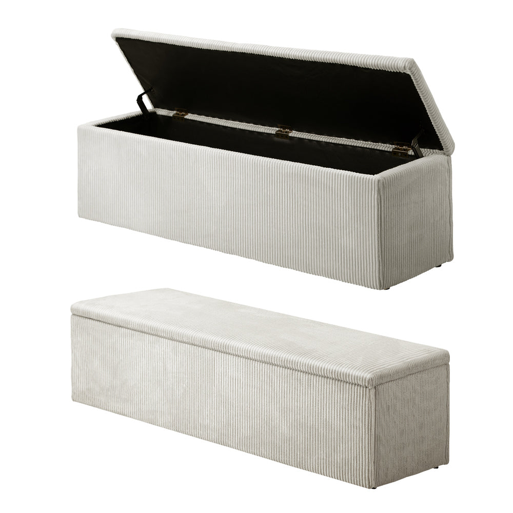 Oikiture Storage Ottoman Blanket Box XL Polyester Beige-Ottoman-PEROZ Accessories