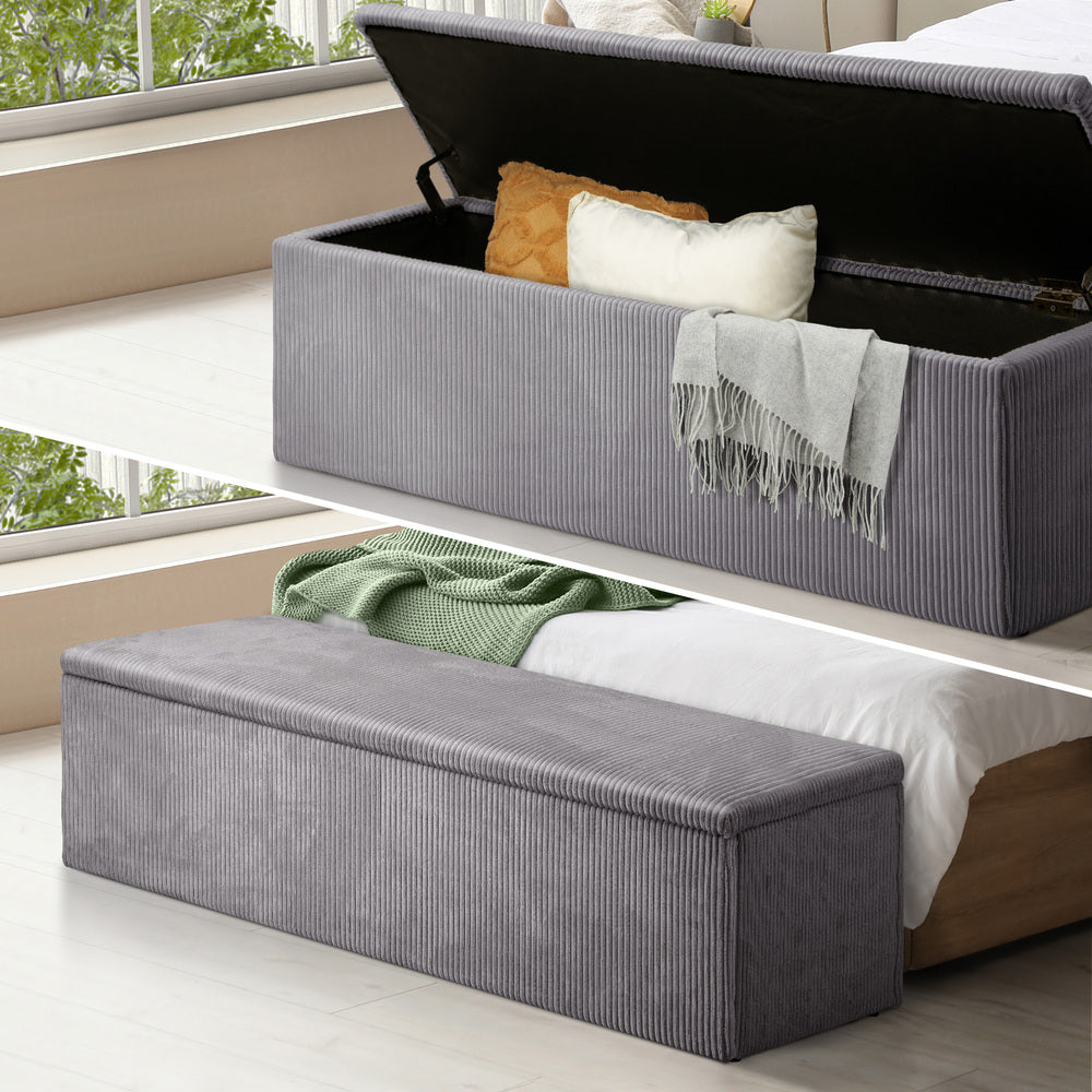 Oikiture Storage Ottoman Blanket Box XL Polyester Grey-Ottoman-PEROZ Accessories