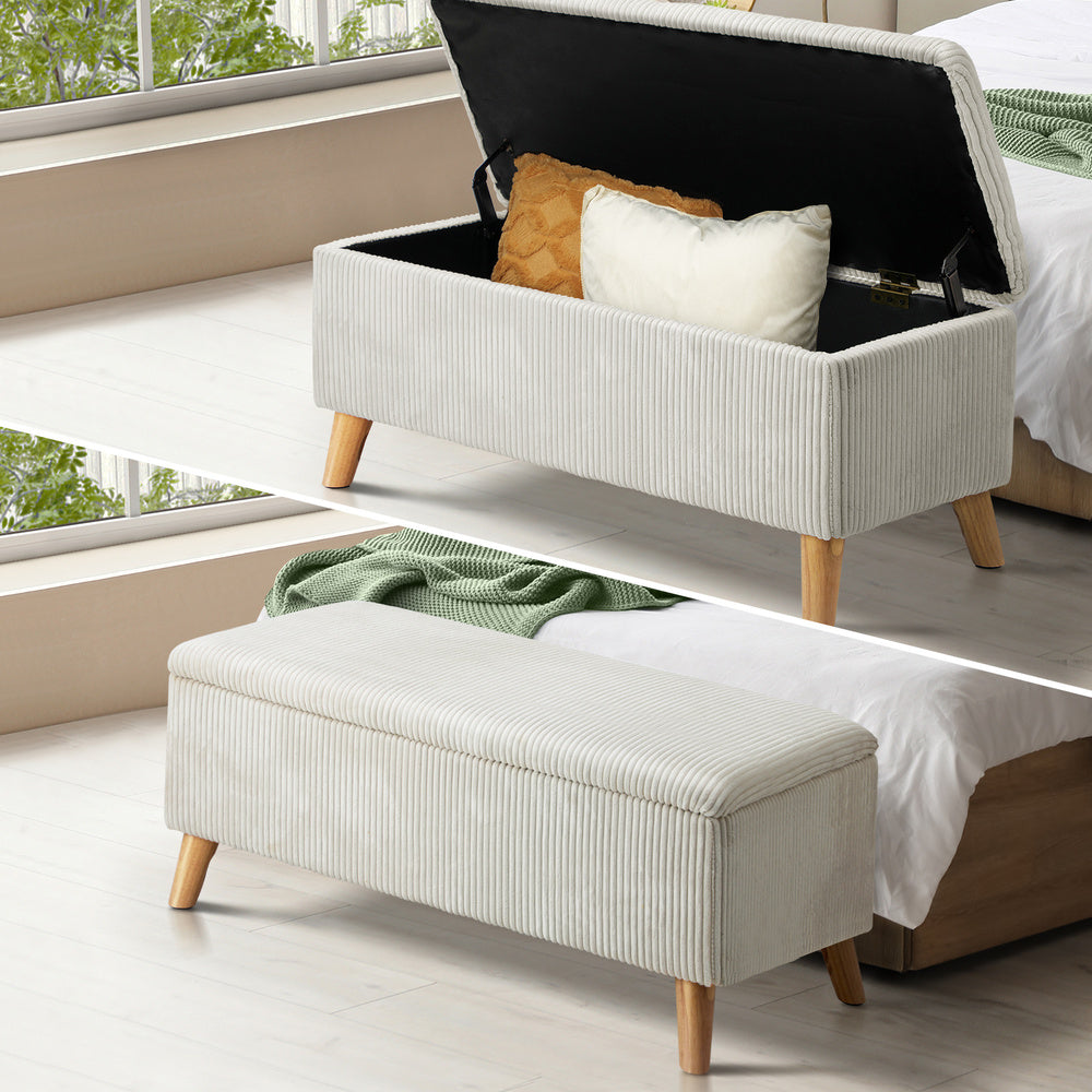 Oikiture Storage Ottoman Blanket Box LARGE Polyester Beige-Ottoman-PEROZ Accessories