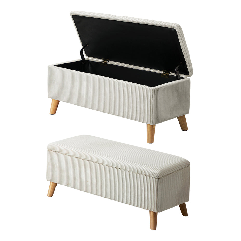 Oikiture Storage Ottoman Blanket Box LARGE Polyester Beige-Ottoman-PEROZ Accessories