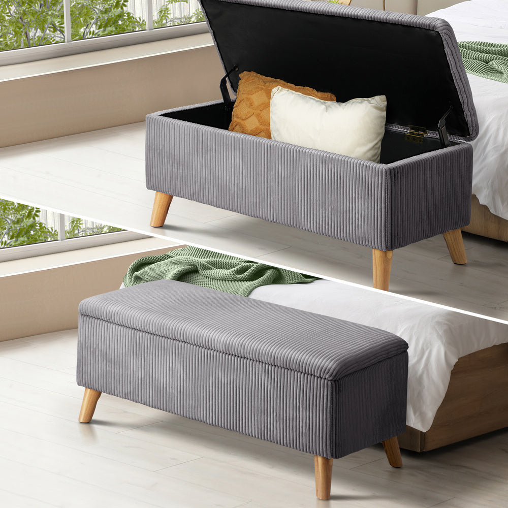 Oikiture Storage Ottoman Blanket Box LARGE Polyester Grey-Ottoman-PEROZ Accessories