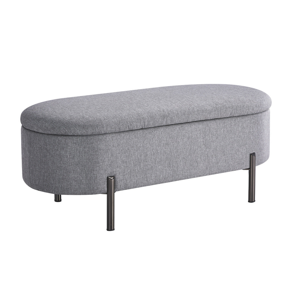 Oikiture Storage Ottoman Bench Oval Blanket Linen Grey-Ottoman-PEROZ Accessories
