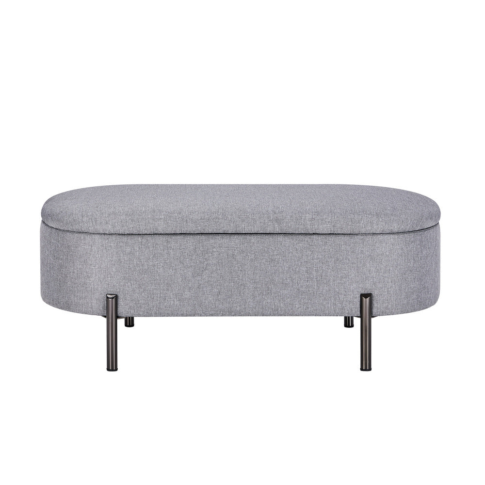 Oikiture Storage Ottoman Bench Oval Blanket Linen Grey-Ottoman-PEROZ Accessories