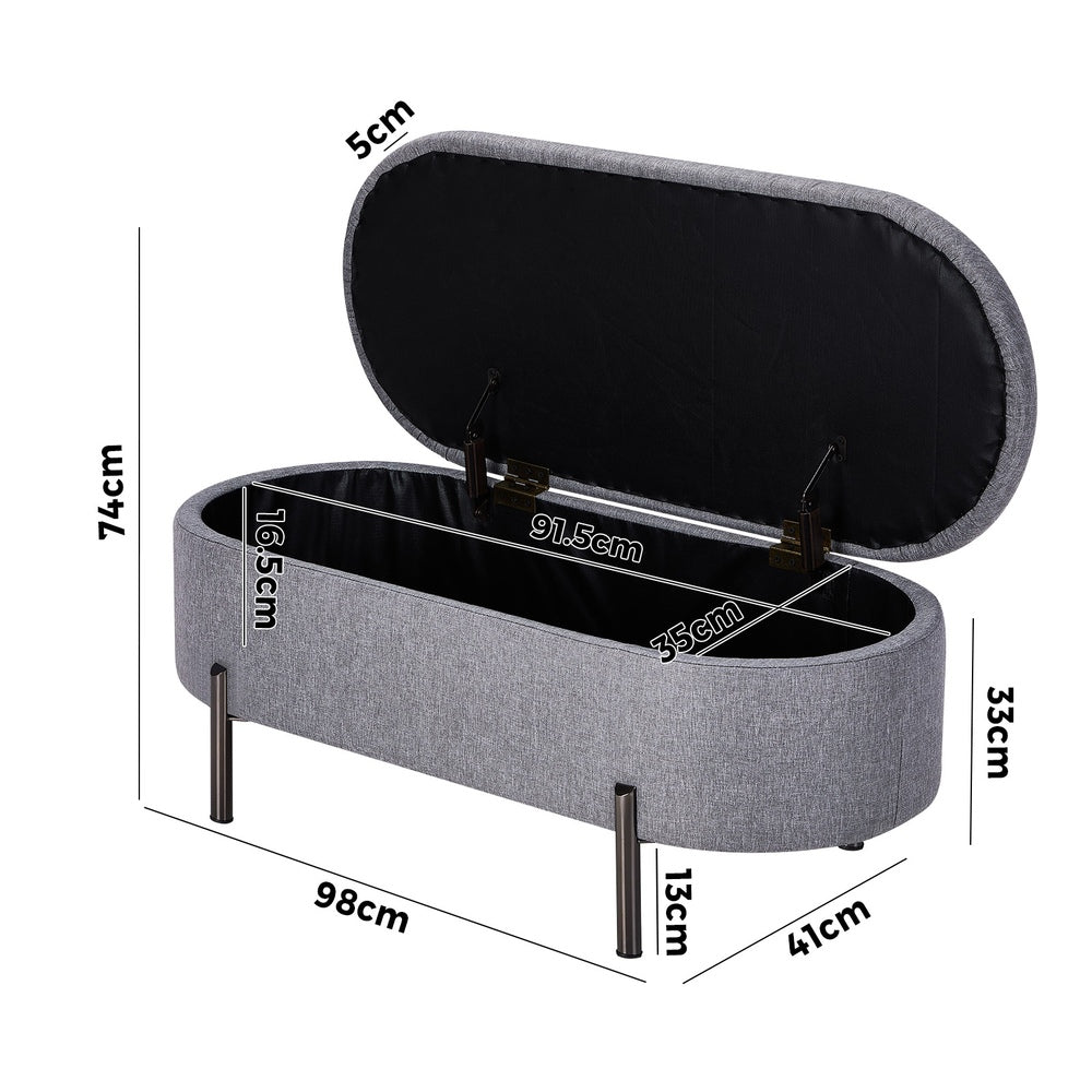 Oikiture Storage Ottoman Bench Oval Blanket Linen Grey-Ottoman-PEROZ Accessories