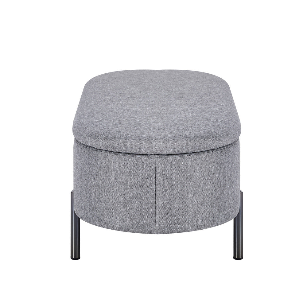 Oikiture Storage Ottoman Bench Oval Blanket Linen Grey-Ottoman-PEROZ Accessories