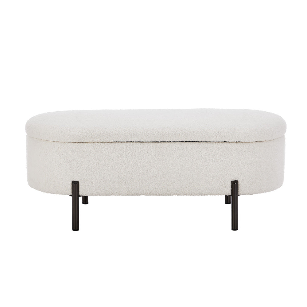 Oikiture Storage Ottoman Bench Oval Blanket Box Sherpa White-Ottoman-PEROZ Accessories