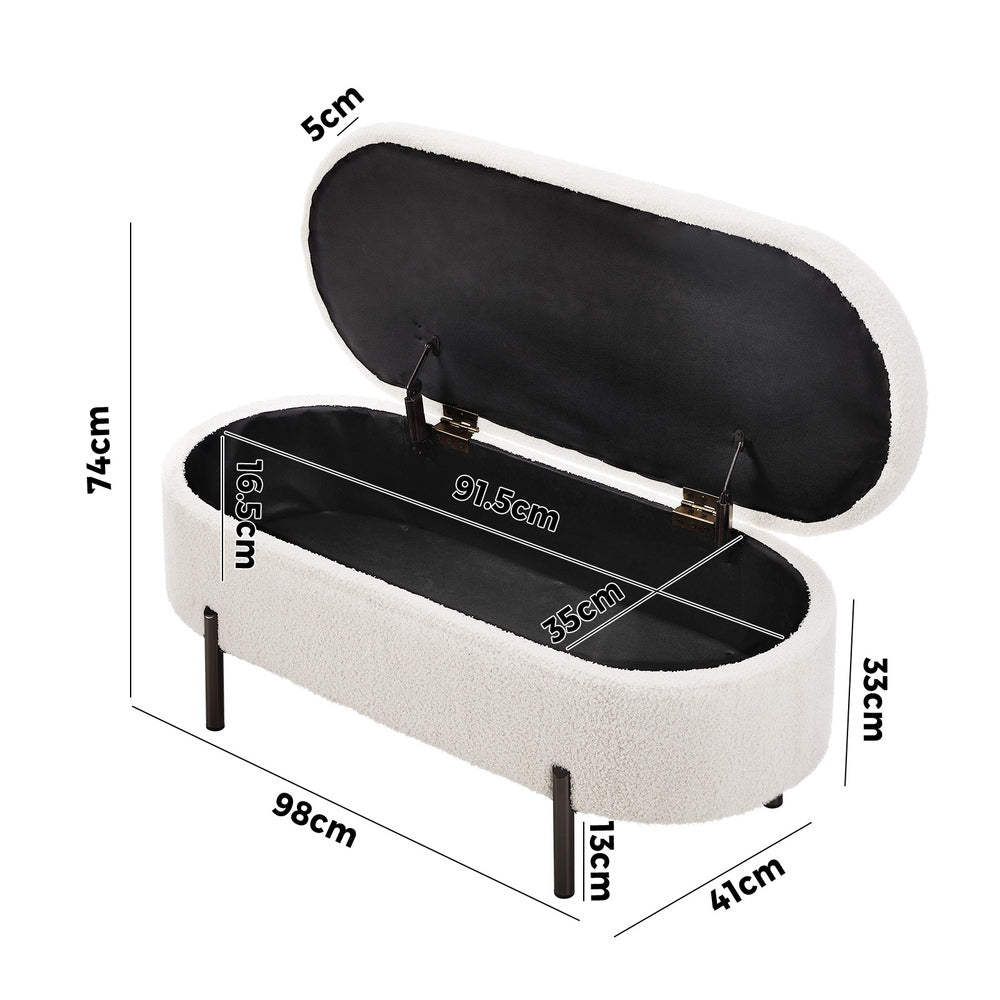 Oikiture Storage Ottoman Bench Oval Blanket Box Sherpa White-Ottoman-PEROZ Accessories
