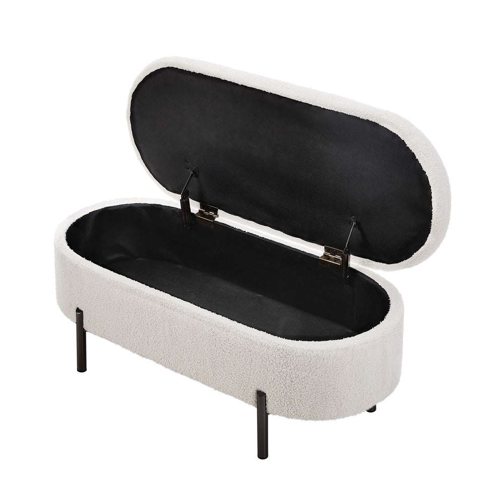 Oikiture Storage Ottoman Bench Oval Blanket Box Sherpa White-Ottoman-PEROZ Accessories