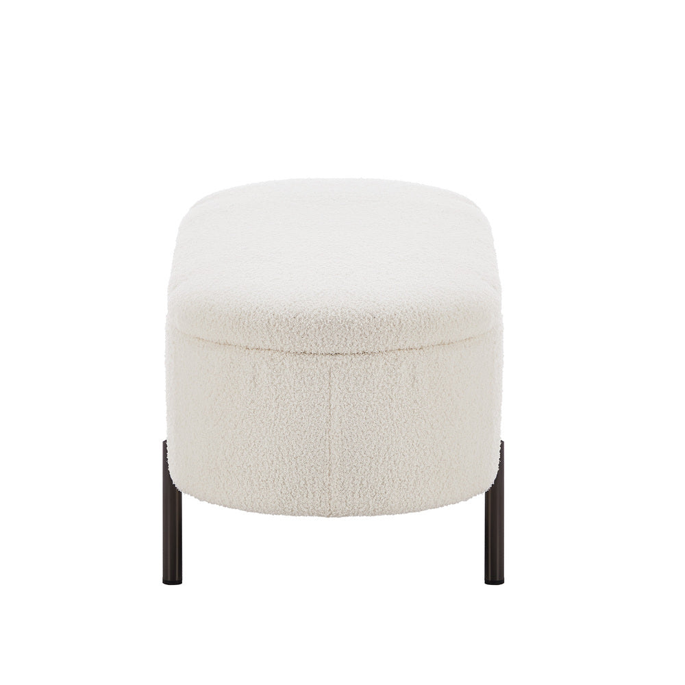 Oikiture Storage Ottoman Bench Oval Blanket Box Sherpa White-Ottoman-PEROZ Accessories