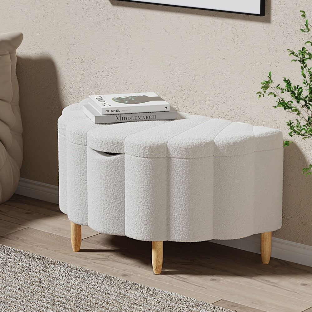 Oikiture Storage Ottoman Scallop Boucle Fleece Foot Stool Seat Chest-Ottoman-PEROZ Accessories
