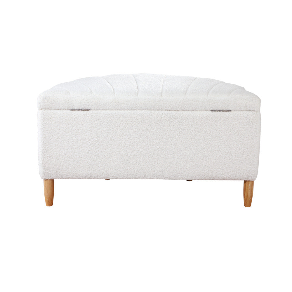 Oikiture Storage Ottoman Scallop Boucle Fleece Foot Stool Seat Chest-Ottoman-PEROZ Accessories