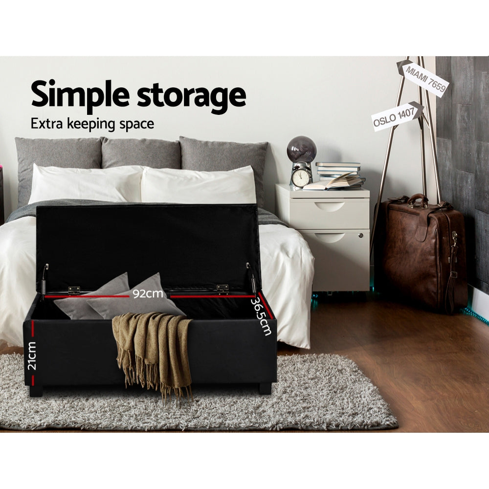 Artiss Storage Ottoman Blanket Box 97cm Leather Black-Furniture > Bedroom-PEROZ Accessories