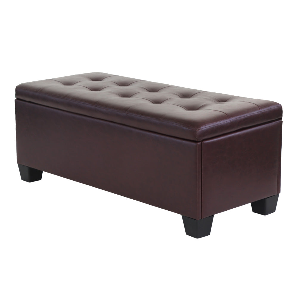 Artiss Storage Ottoman Blanket Box 97cm Leather Brown-Ottomans-PEROZ Accessories