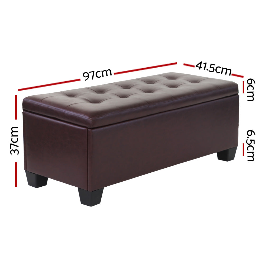 Artiss Storage Ottoman Blanket Box 97cm Leather Brown-Ottomans-PEROZ Accessories