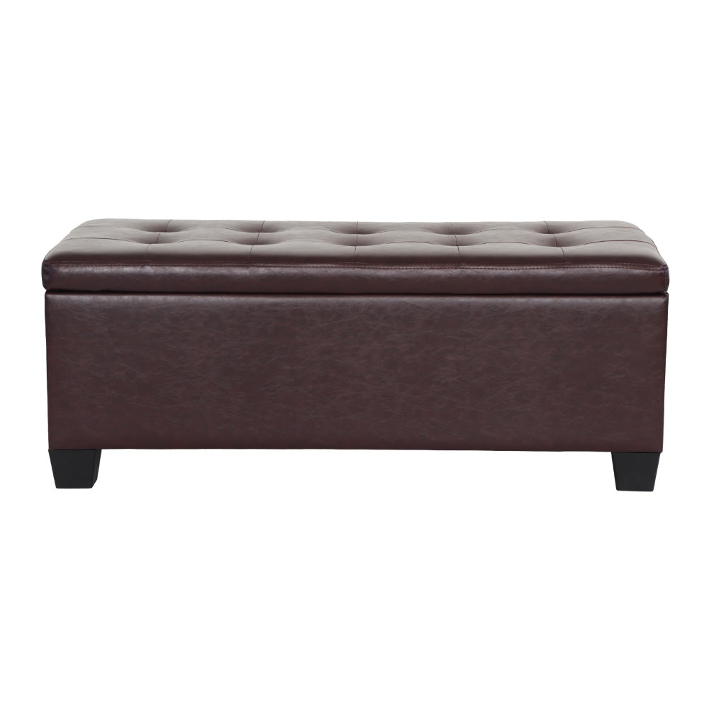 Artiss Storage Ottoman Blanket Box 97cm Leather Brown-Ottomans-PEROZ Accessories