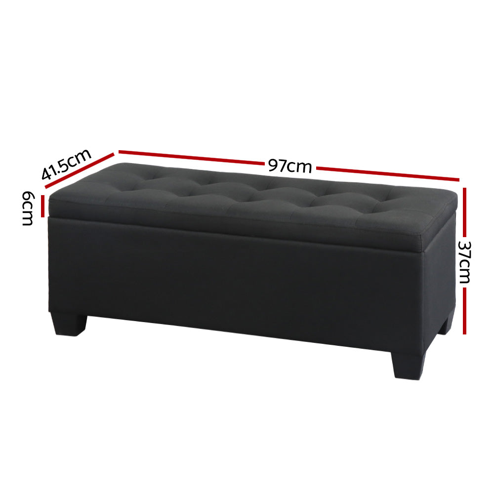 Artiss Storage Ottoman Blanket Box 97cm Linen Black-Ottomans-PEROZ Accessories