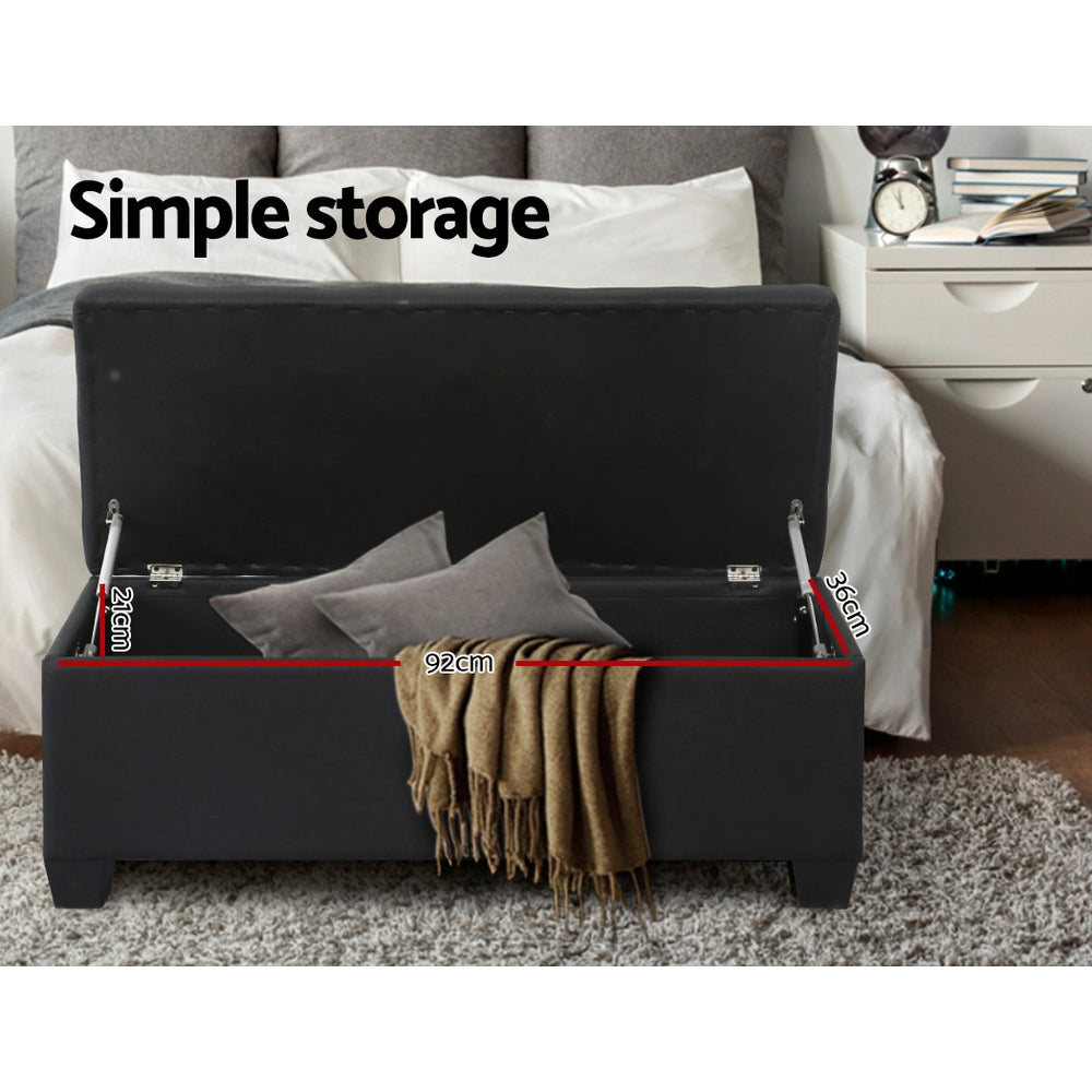 Artiss Storage Ottoman Blanket Box 97cm Linen Black-Ottomans-PEROZ Accessories