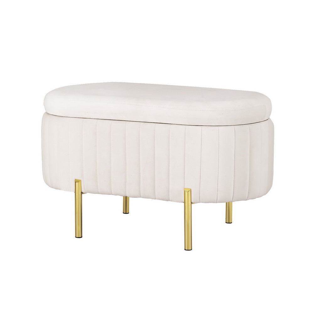 Artiss Storage Ottoman Blanket Box 87cm Velvet Oval White-Furniture > Living Room-PEROZ Accessories