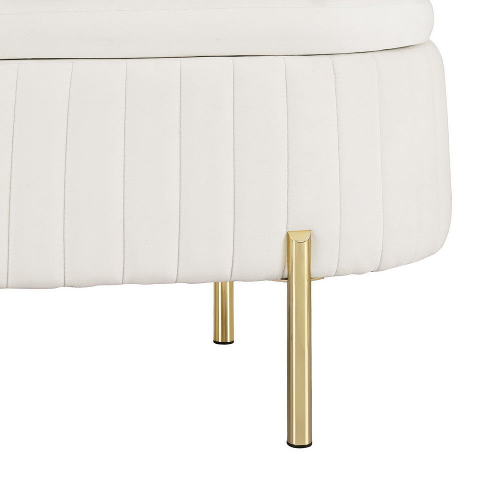 Artiss Storage Ottoman Blanket Box 87cm Velvet Oval White-Furniture > Living Room-PEROZ Accessories