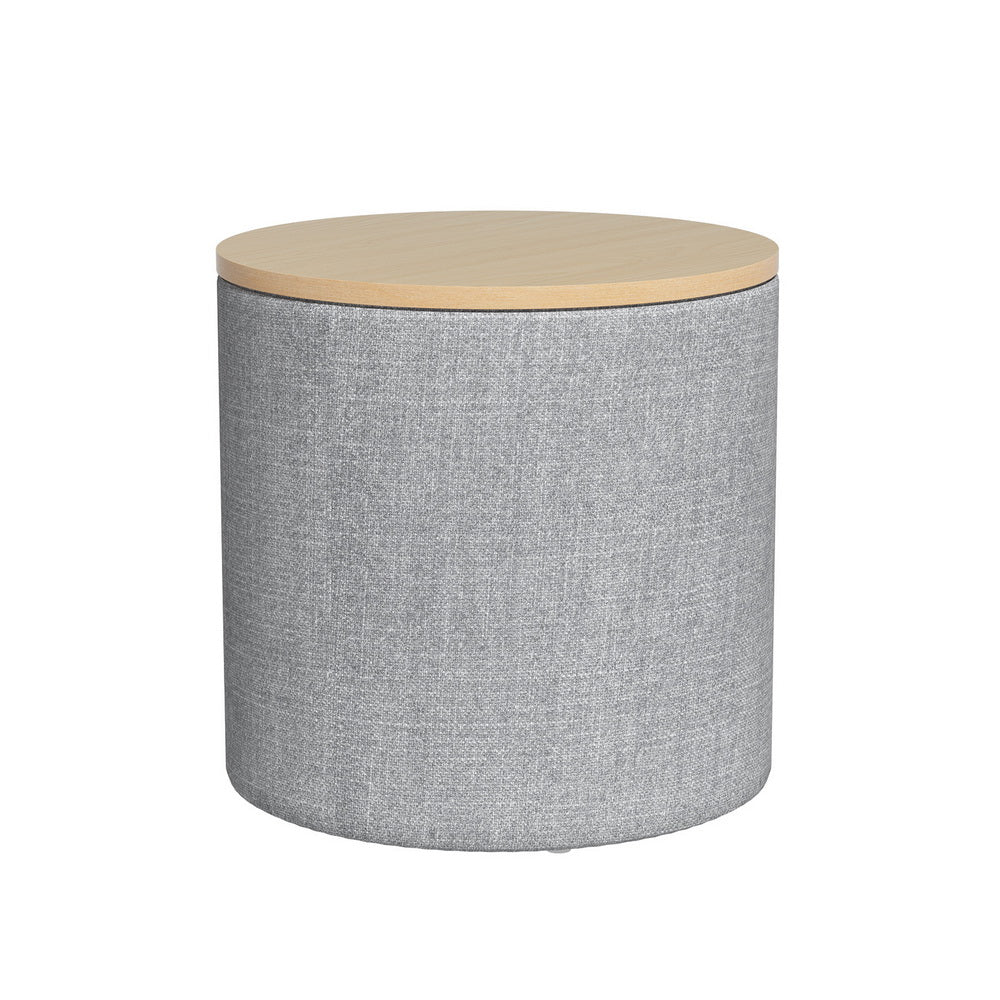 Artiss Storage Ottoman Blanket Box 40cm Linen Round Grey-Furniture > Living Room-PEROZ Accessories