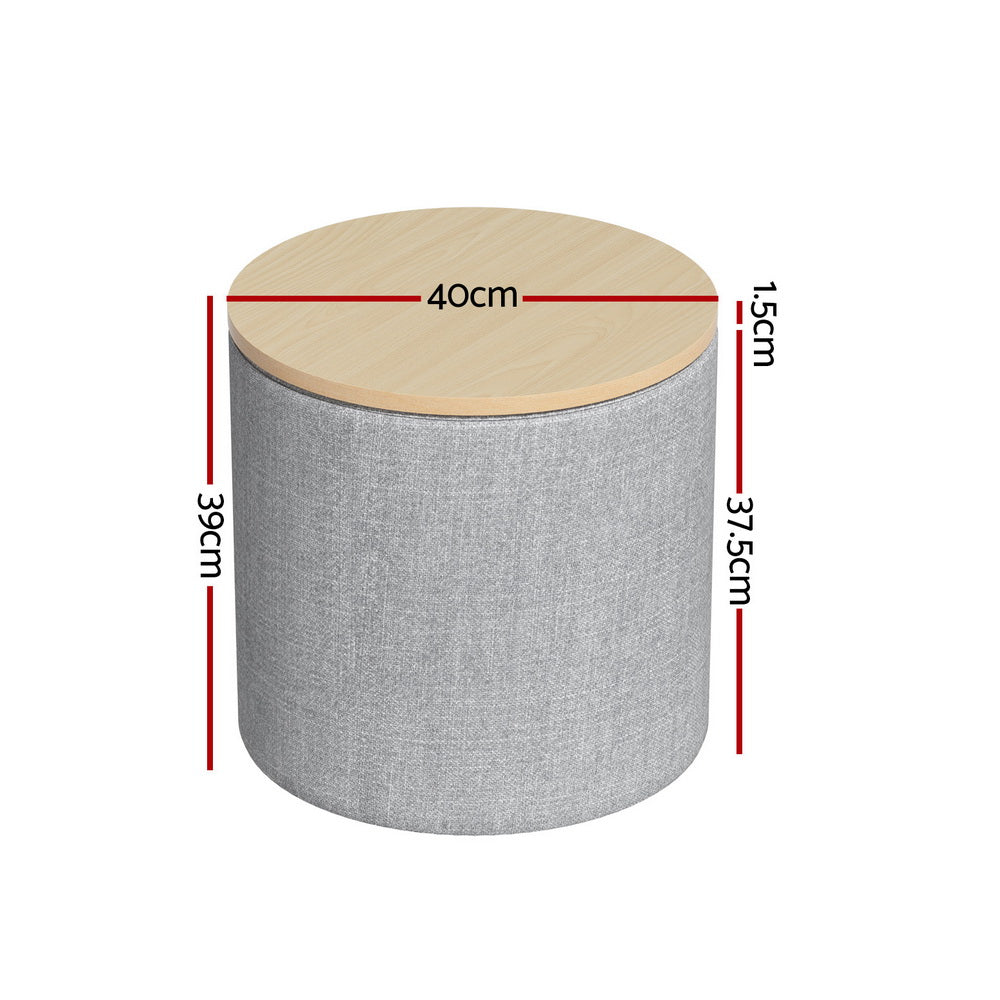 Artiss Storage Ottoman Blanket Box 40cm Linen Round Grey-Furniture > Living Room-PEROZ Accessories