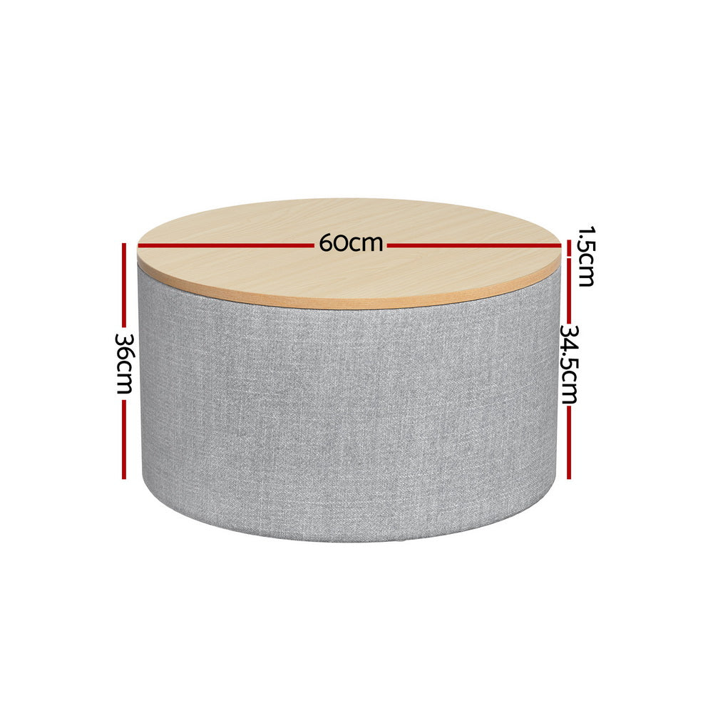 Artiss Storage Ottoman Blanket Box 60cm Linen Round Grey-Furniture > Living Room-PEROZ Accessories