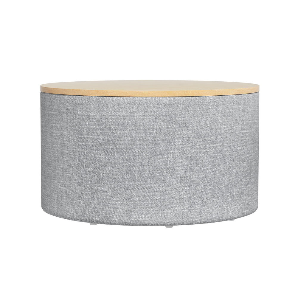 Artiss Storage Ottoman Blanket Box 60cm Linen Round Grey-Furniture > Living Room-PEROZ Accessories
