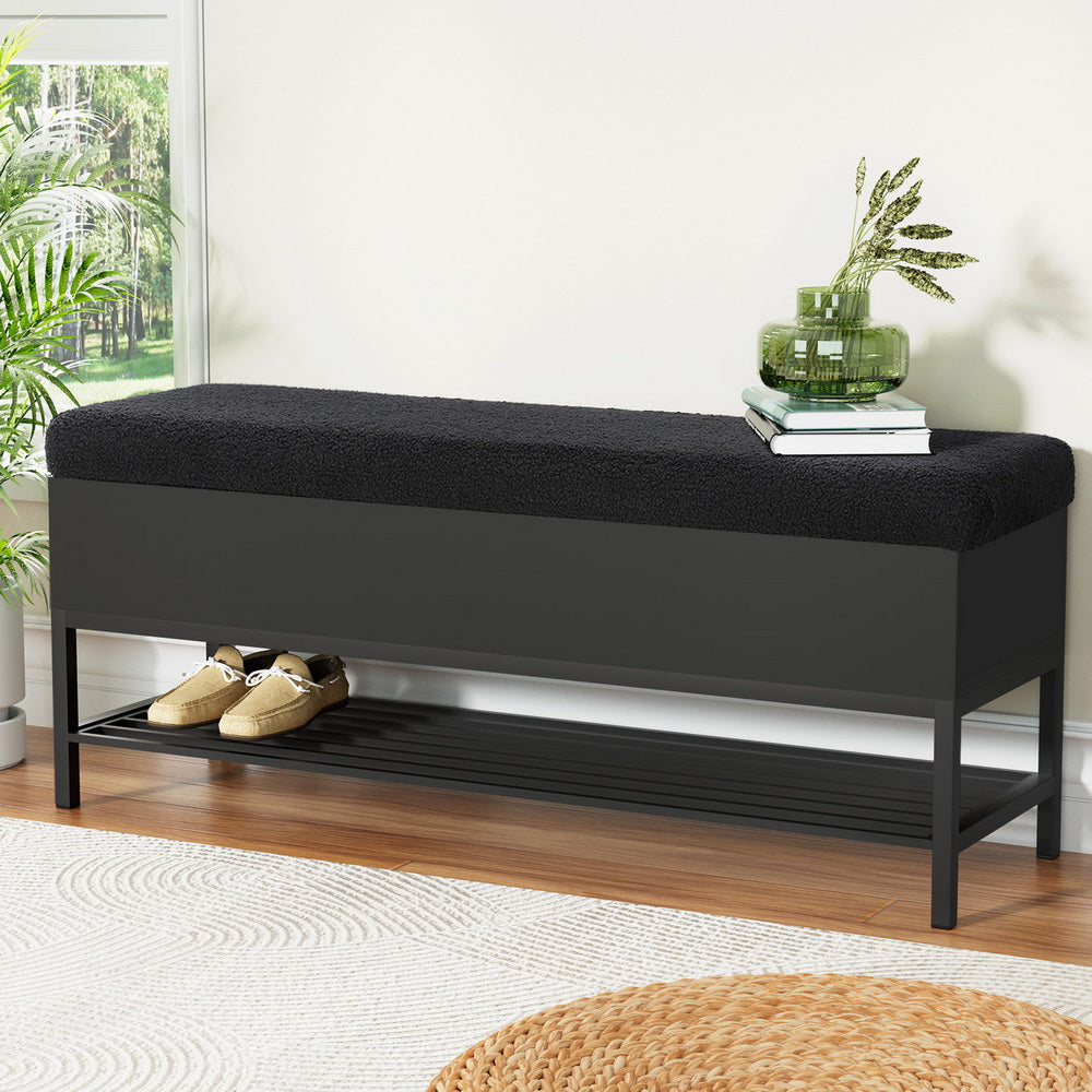 Artiss Storage Ottoman Blanket Box 110cm Boucle Shelf-Furniture > Living Room-PEROZ Accessories