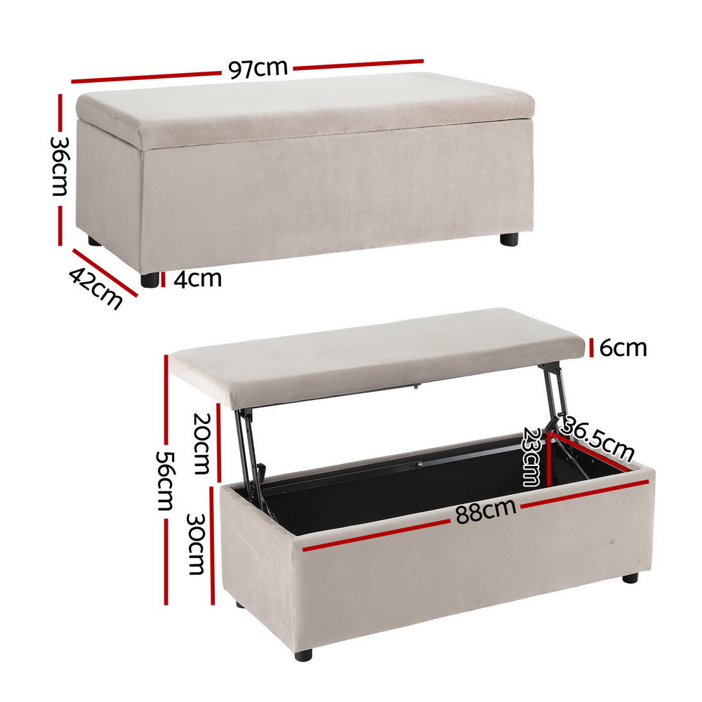 Artiss Storage Ottoman Blanket Box Table 97cm Velvet Taupe-Furniture > Living Room-PEROZ Accessories