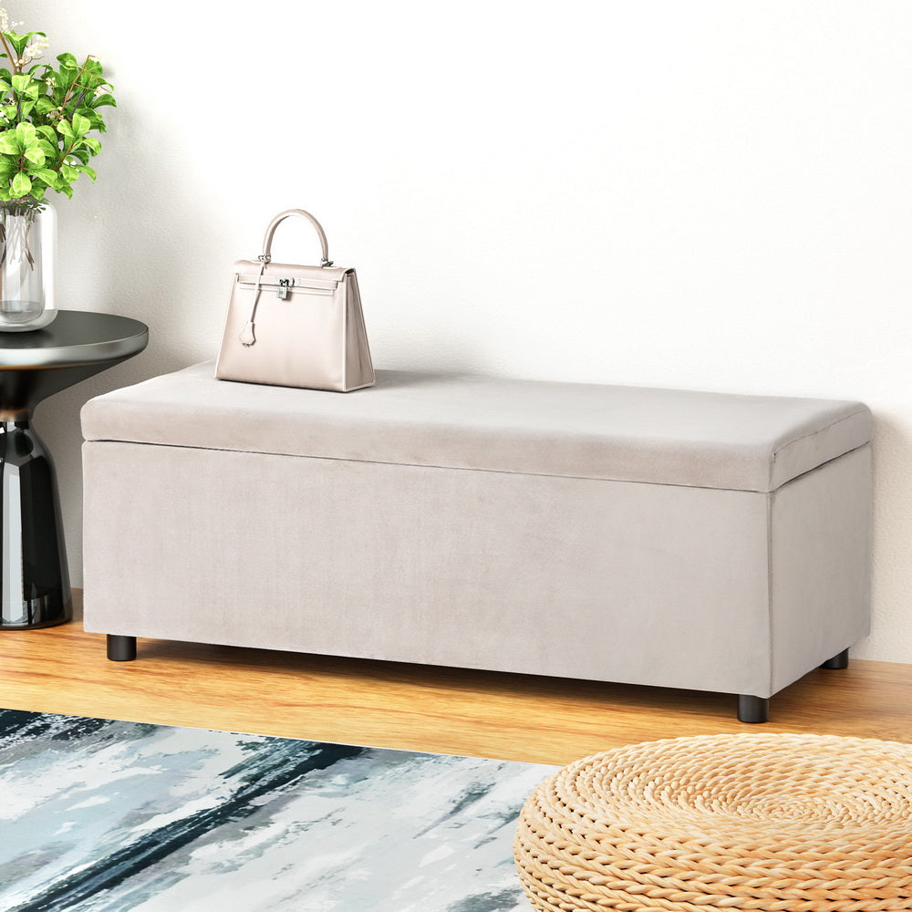 Artiss Storage Ottoman Blanket Box Table 97cm Velvet Taupe-Furniture > Living Room-PEROZ Accessories