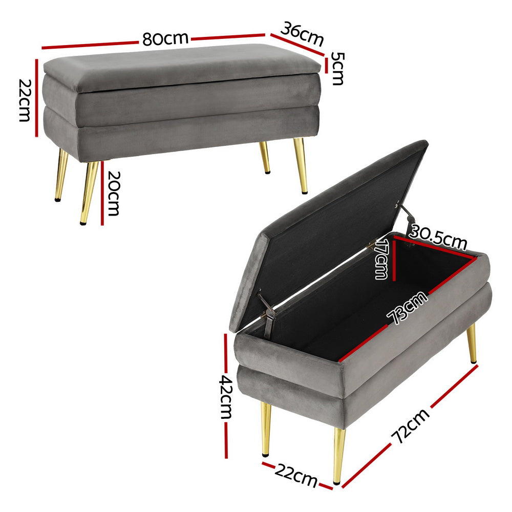 Artiss Ottoman Storage Foot Stool Velvet Grey-Furniture > Living Room-PEROZ Accessories