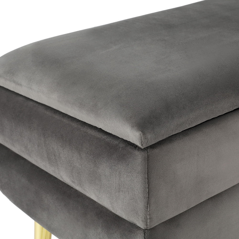 Artiss Ottoman Storage Foot Stool Velvet Grey-Furniture > Living Room-PEROZ Accessories
