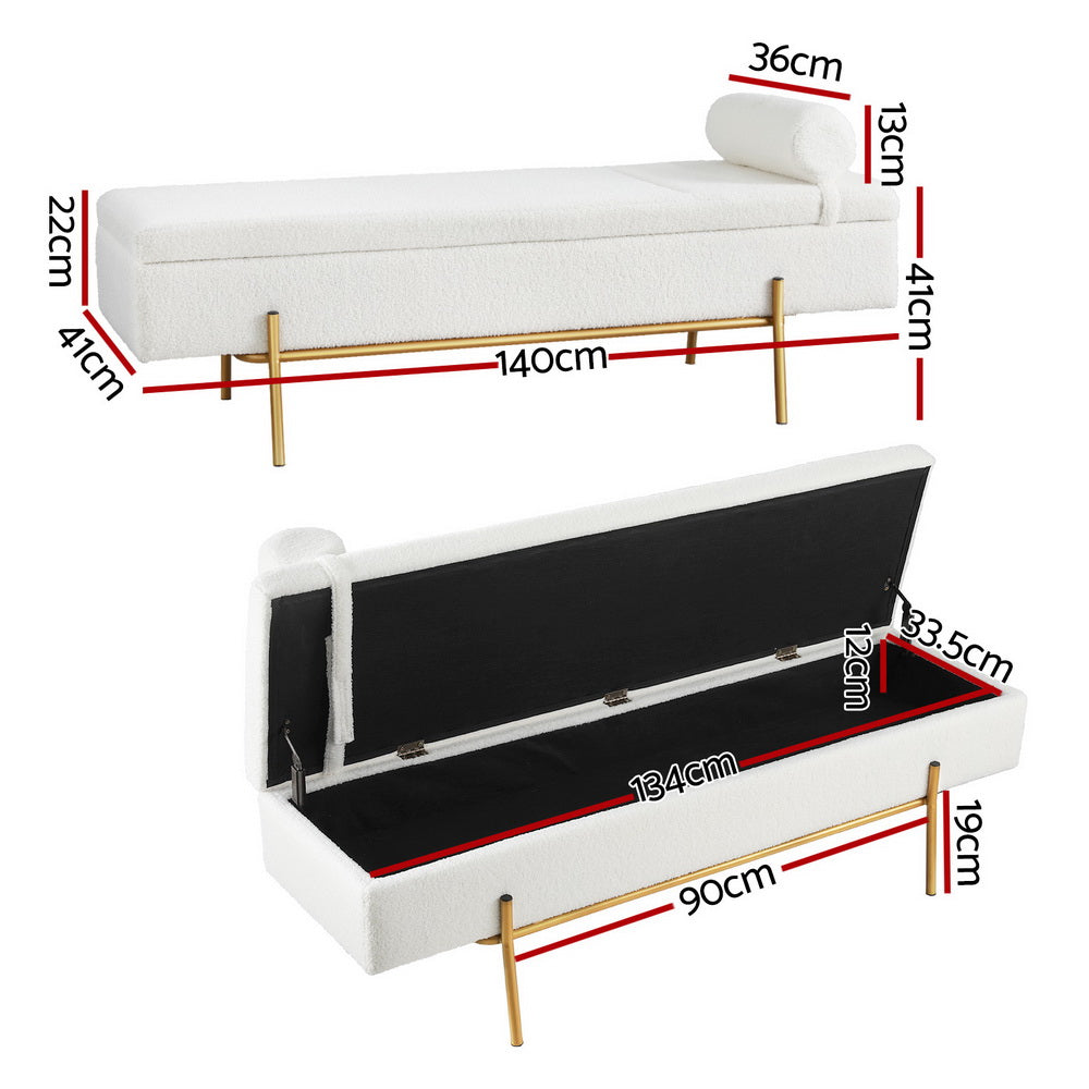 Artiss Storage Ottoman Bed 140cm Pillow Boucle Fabric-Furniture > Living Room-PEROZ Accessories