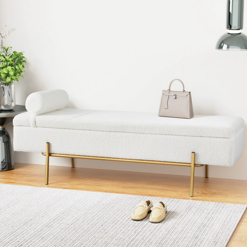 Artiss Storage Ottoman Bed 140cm Pillow Boucle Fabric-Furniture > Living Room-PEROZ Accessories
