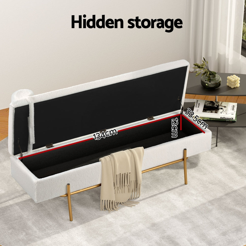 Artiss Storage Ottoman Bed 140cm Pillow Boucle Fabric-Furniture > Living Room-PEROZ Accessories