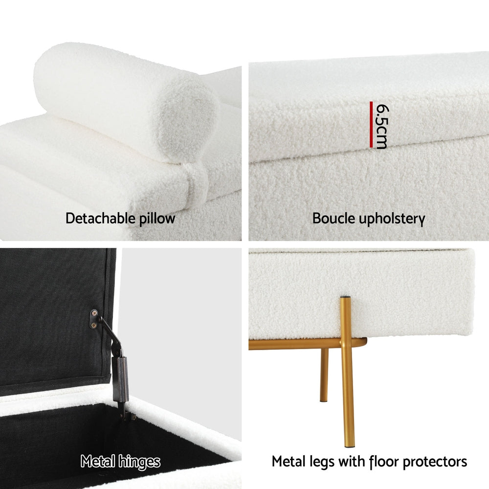 Artiss Storage Ottoman Bed 140cm Pillow Boucle Fabric-Furniture > Living Room-PEROZ Accessories
