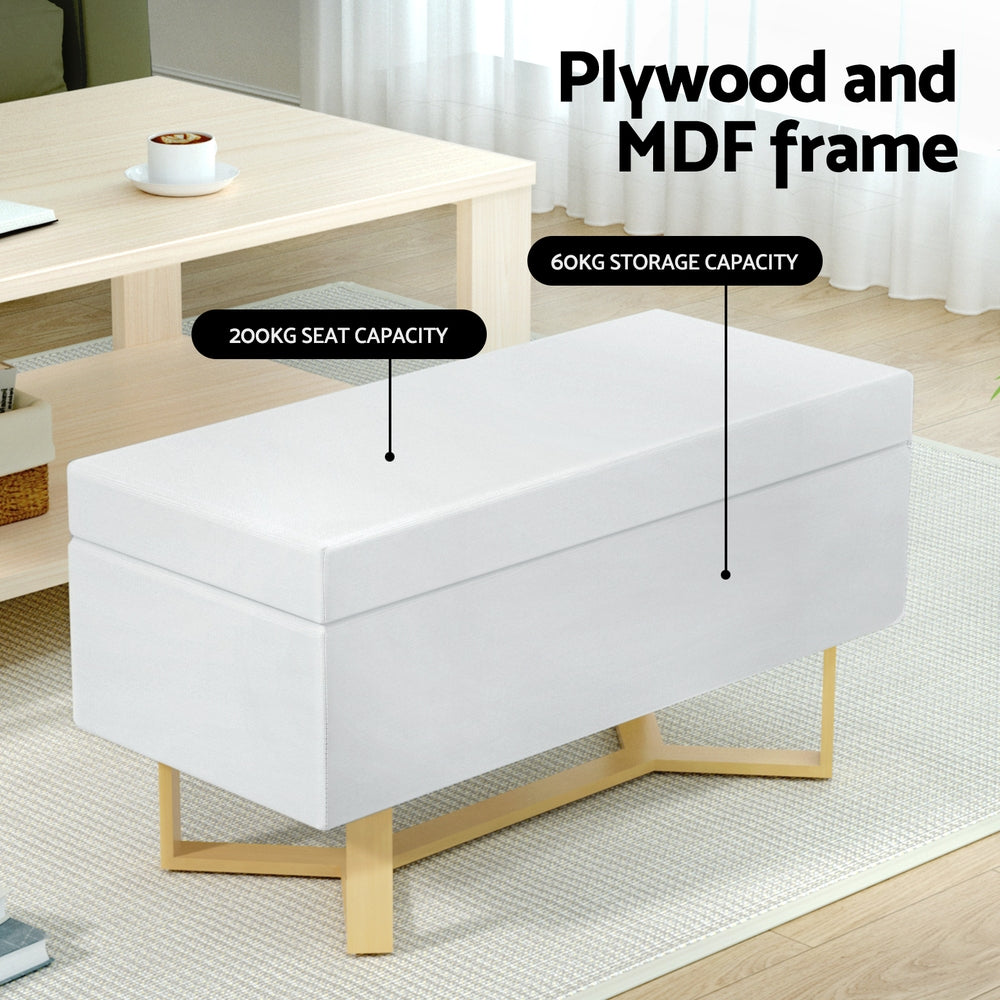 Artiss Storage Ottoman Blanket Box Criss-cross Linen White-Furniture > Living Room > Ottomans & Footstools-PEROZ Accessories