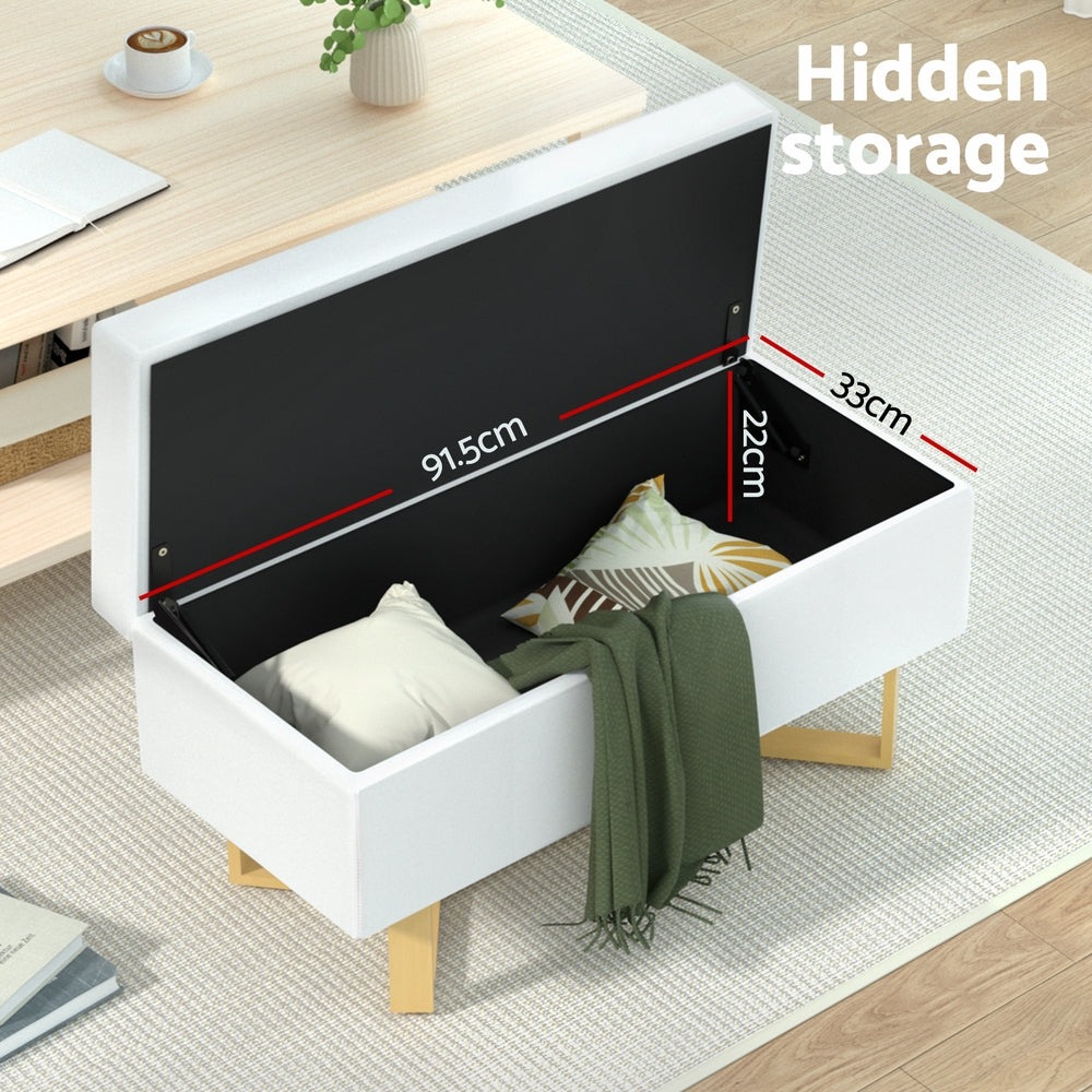 Artiss Storage Ottoman Blanket Box Criss-cross Linen White-Furniture > Living Room > Ottomans & Footstools-PEROZ Accessories