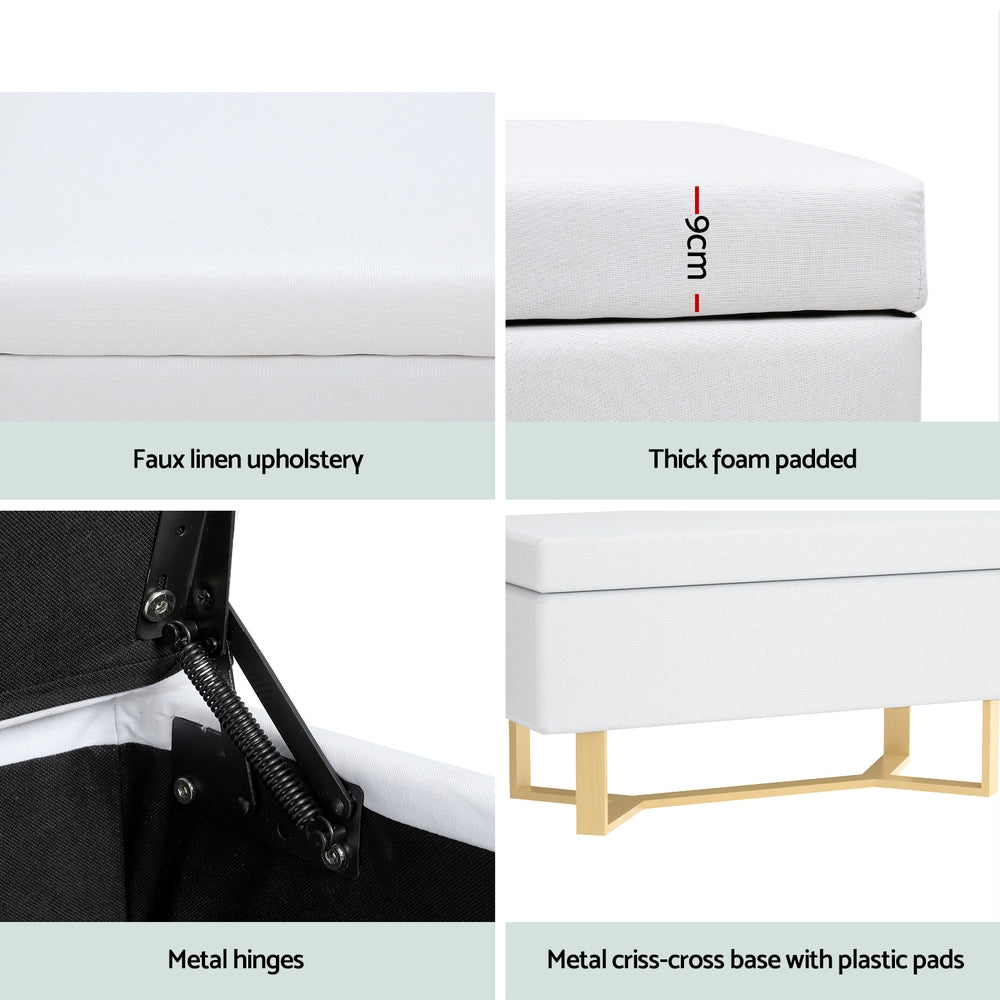 Artiss Storage Ottoman Blanket Box Criss-cross Linen White-Furniture > Living Room > Ottomans & Footstools-PEROZ Accessories