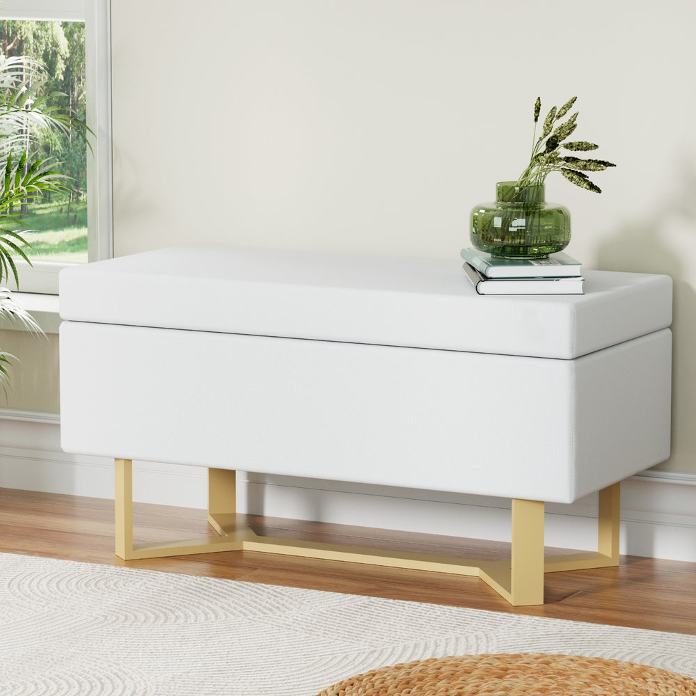 Artiss Storage Ottoman Blanket Box Criss-cross Linen White-Furniture > Living Room > Ottomans & Footstools-PEROZ Accessories
