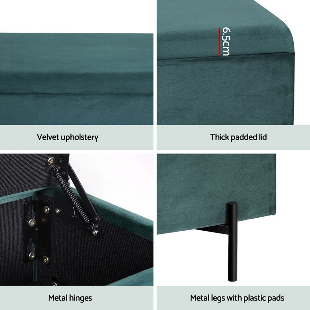 Artiss Storage Ottoman Blanket Box 140cm Velvet Green-Furniture > Living Room > Ottomans & Footstools-PEROZ Accessories