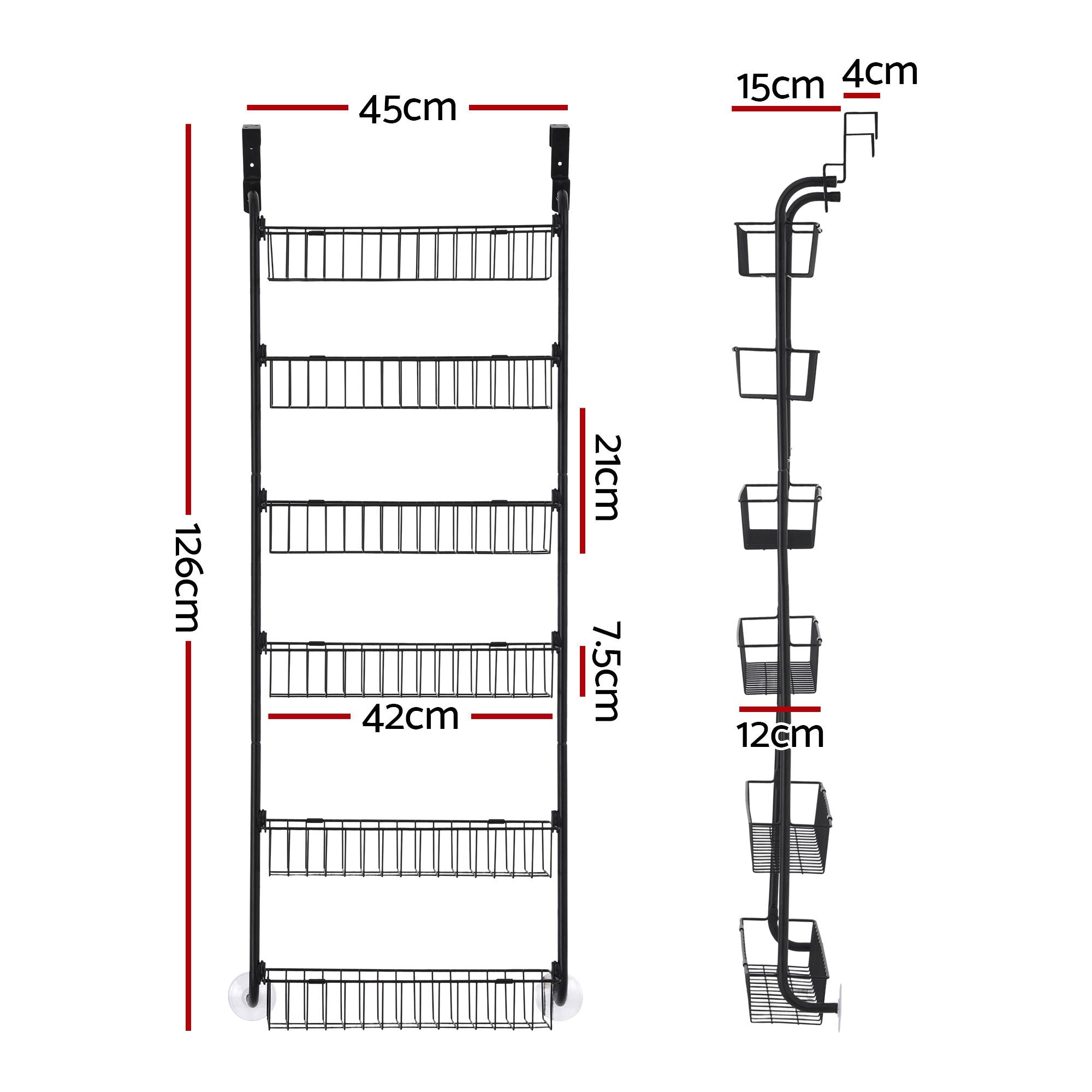 Artiss 2x Over Door Storage Pantry Organiser 6-Tier Metal Hanger Hook Black