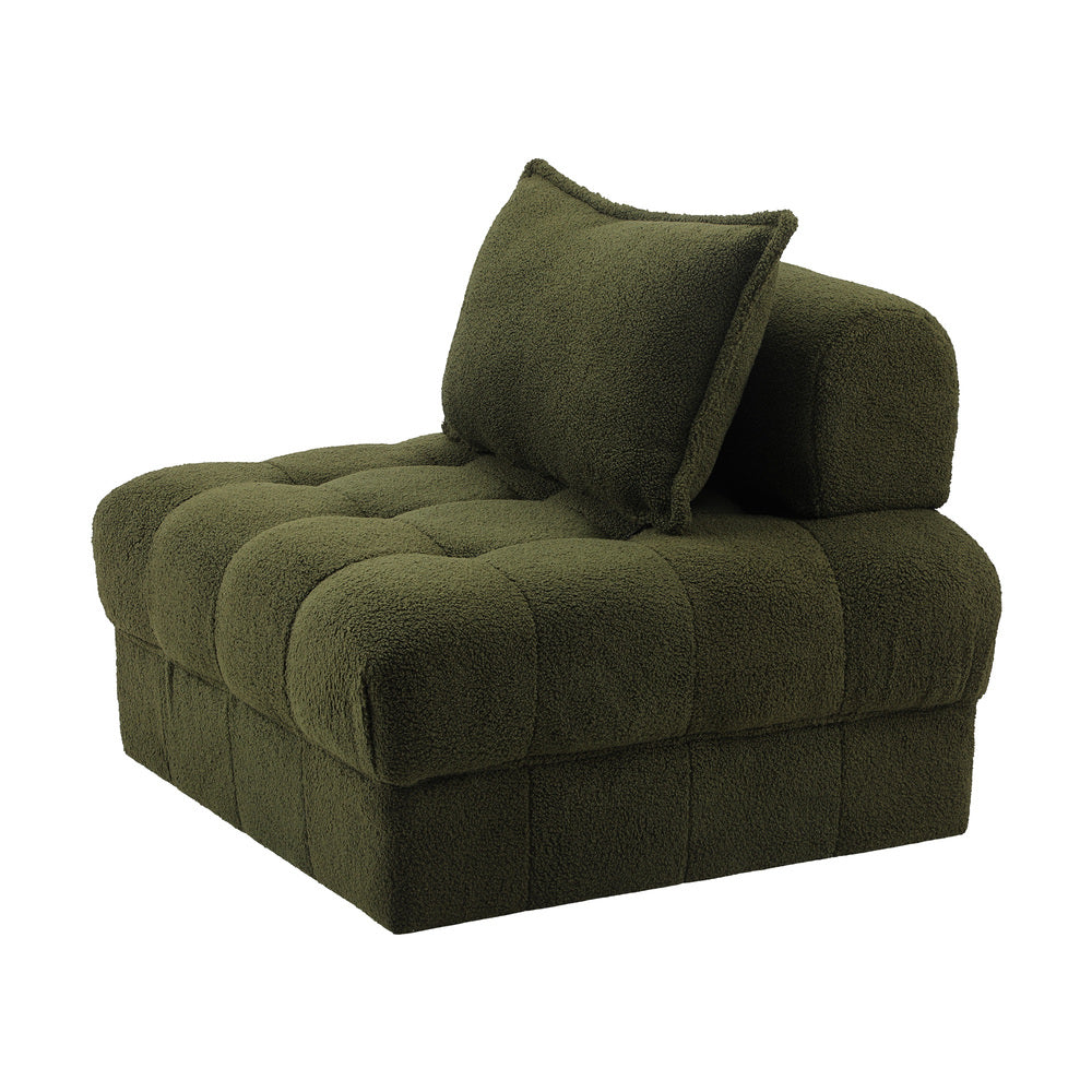 Oikiture 1 Seater Boucle Modular Sofa Armless TOFU Back Green-Sofa-PEROZ Accessories