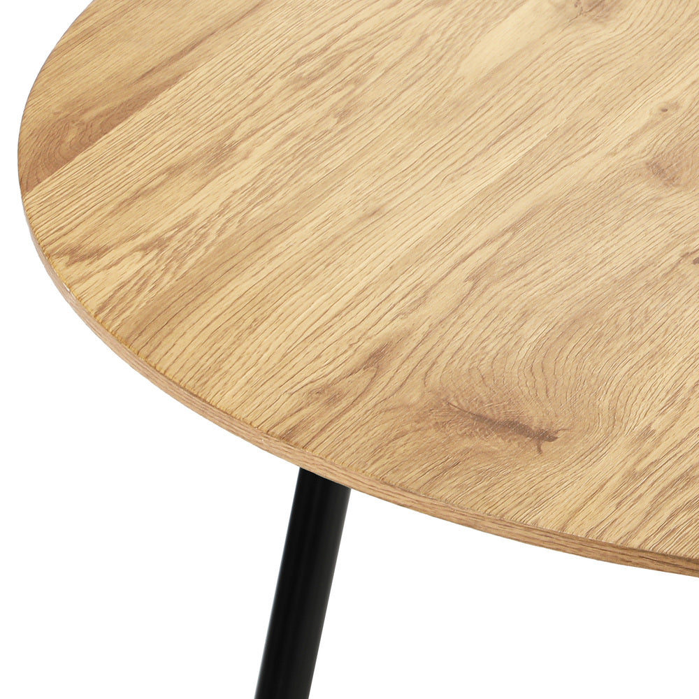 Oikiture 110cm Round Dining Table With Metal Legs Wooden Black-Dining Table-PEROZ Accessories
