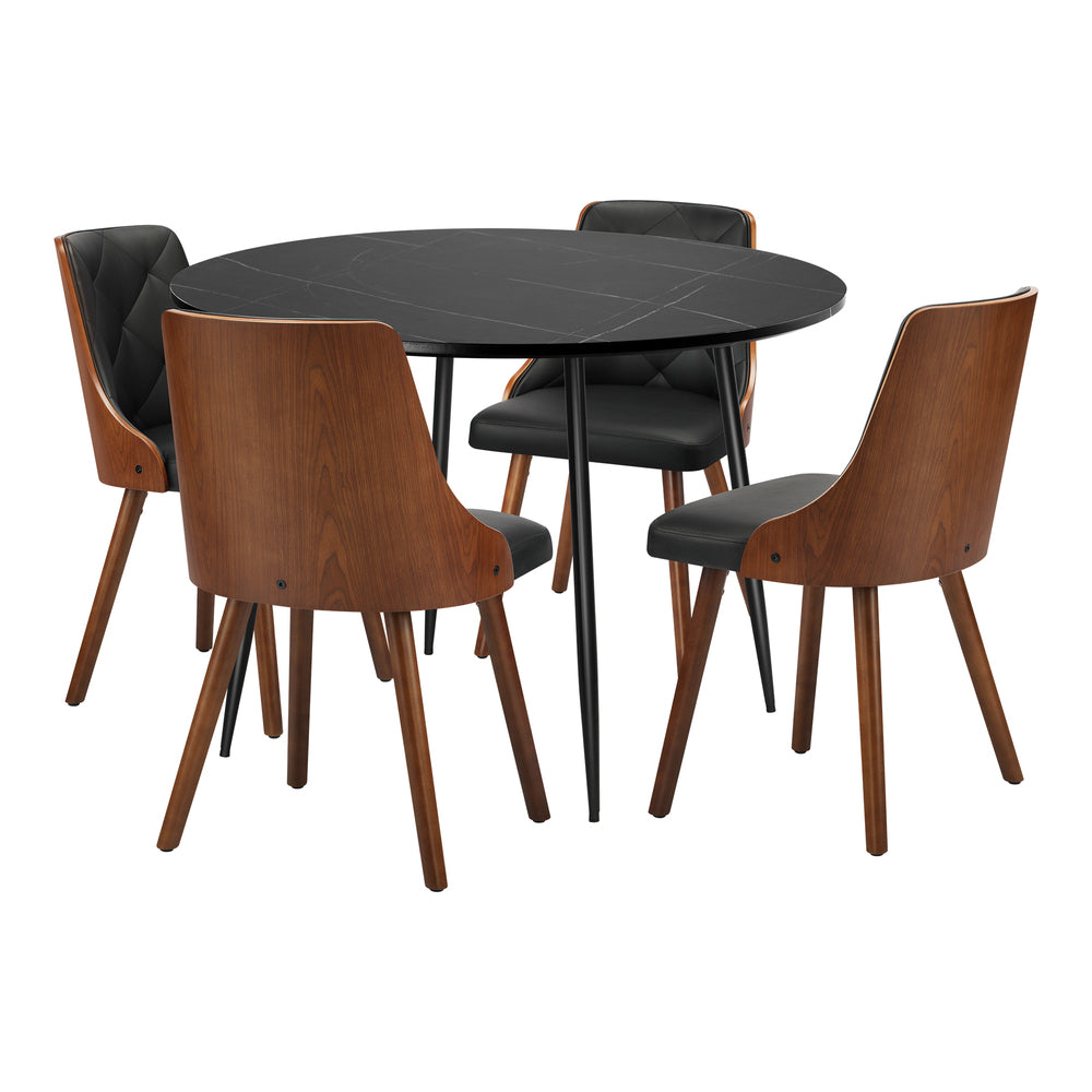 Oikiture 110cm Round Dining Table with 4 Chairs Faux Leather Black-Dining Set-PEROZ Accessories
