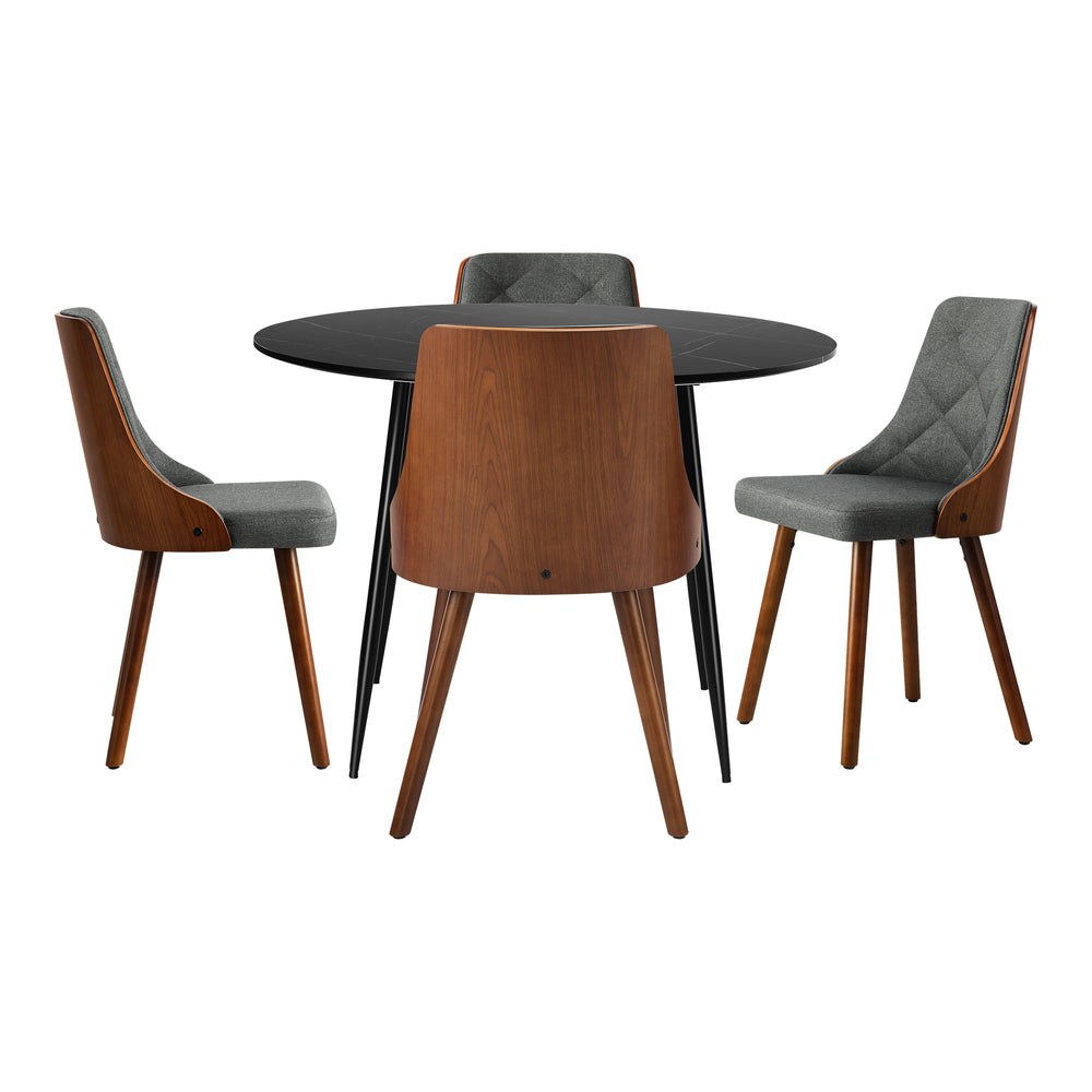 Oikiture 110cm Round Dining Table with 4PCS Chairs Faux Linen Grey-Dining Set-PEROZ Accessories