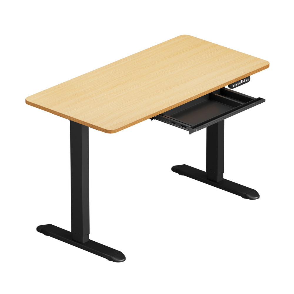 Oikiture 120CM Electric Standing Desk with Drawer Height Adjustable Black & Oak-Standing Desk-PEROZ Accessories