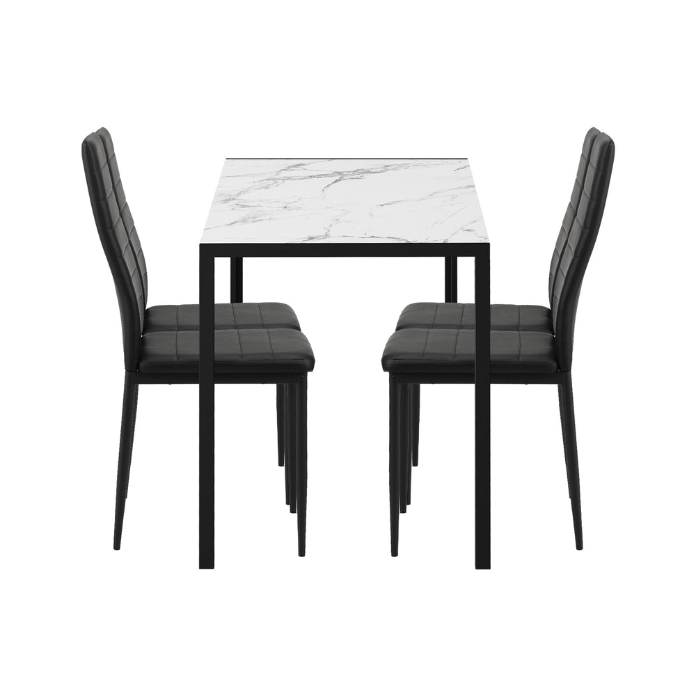 Oikiture 120cm Rectangle Dining Table with 4PCS Dining Chairs Marble White & Black-Dining Set-PEROZ Accessories