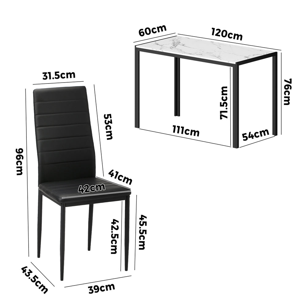 Oikiture 120cm Rectangle Dining Table with 4PCS Dining Chairs Marble White & Black-Dining Set-PEROZ Accessories